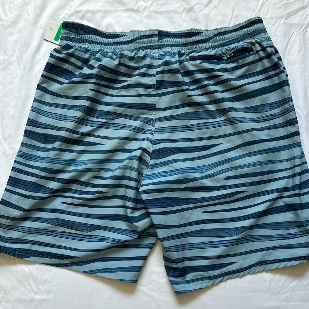 Nike Men's Aqua and Navy Striped Swim Shorts - Picture 7 of 8